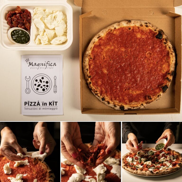 Magnifica: delivery sì ma in kit e plastic free   La pizzeria di Roma Nord riorganizza il proprio personale con le consegne a domicilio per una selezione di 15 pizze da finire giocosamente a casa.