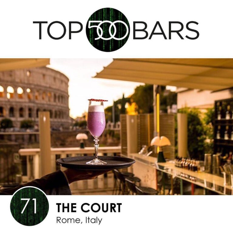 The Court è tra i primi 100 nella Top 500 Bars 2020  Il cocktail bar di Palazzo Manfredi, hotel simbolo della Manfredi Fine Hotels Collection a Roma con vista Colosseo, si posiziona al 71° posto nella nuova classifica Top 500 Bars.