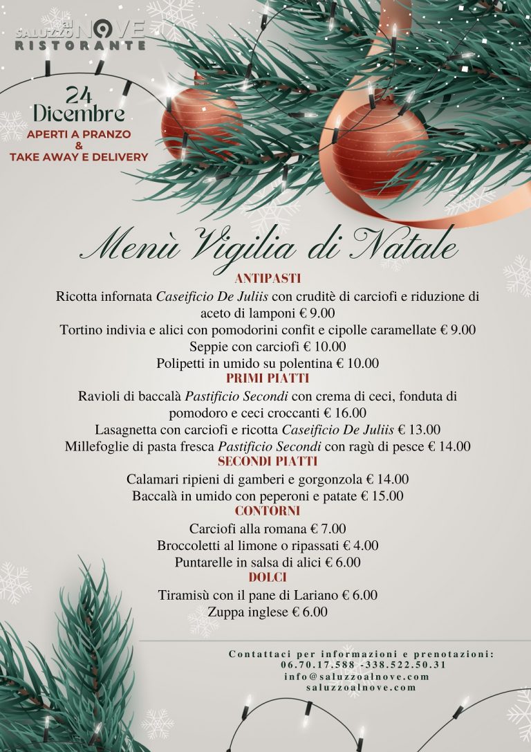 Natale 2021 con i menù del ristorante Saluzzo al Nove di Roma