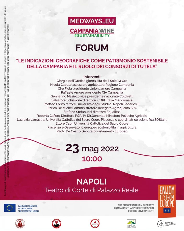 Per una filiera vitivinicola sostenibile Forum in programma a Napoli lunedì 23 al Teatro di Corte di Palazzo Reale.