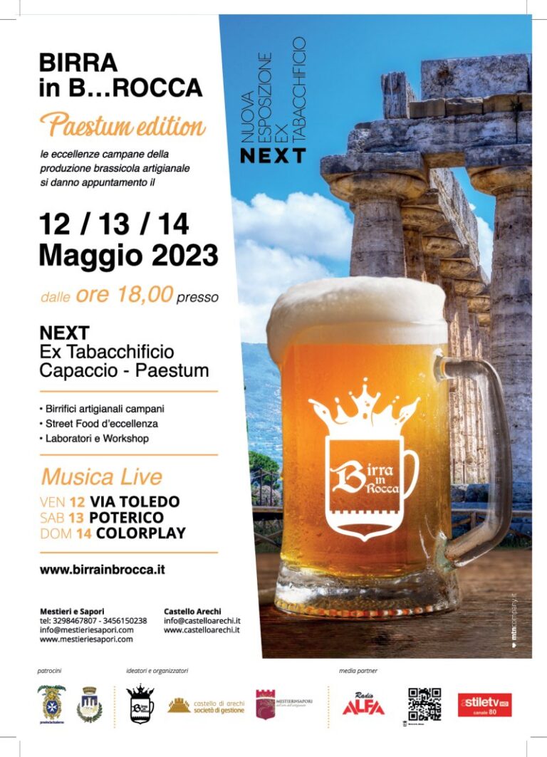 Birra in B…Rocca si trasferisce a Paestum, dal 10 al 12 maggio all’ex Tabacchificio Cafasso.