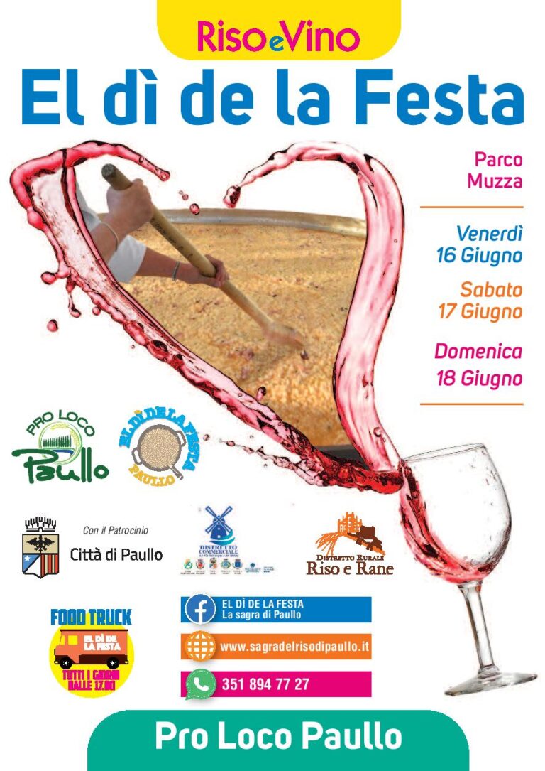 El di’ de la festa – la sagra che non c’era, da venerdì 16 a domenica 18 a Paullo, protagonista il riso Carnaroli.