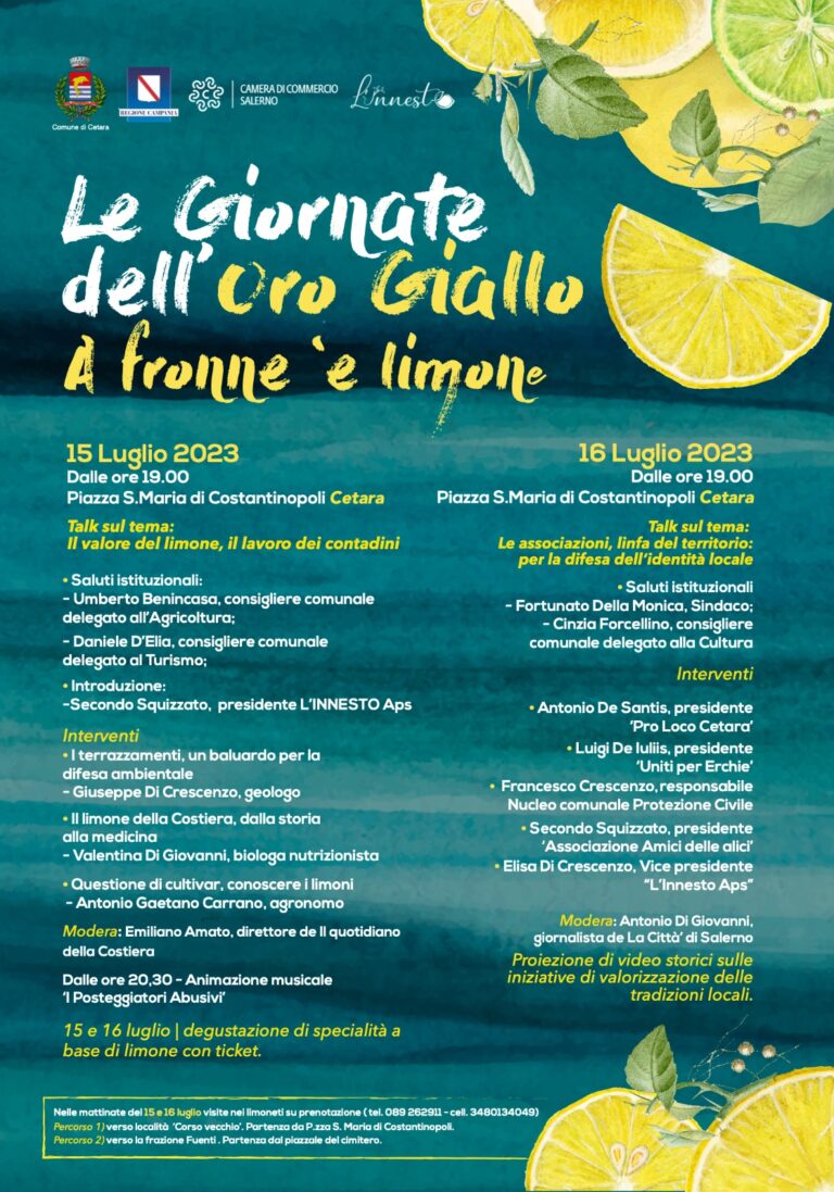 Le giornate dell’Oro Giallo, A fronne ‘e limone, sabato 15 e domenica 16 a Cetara