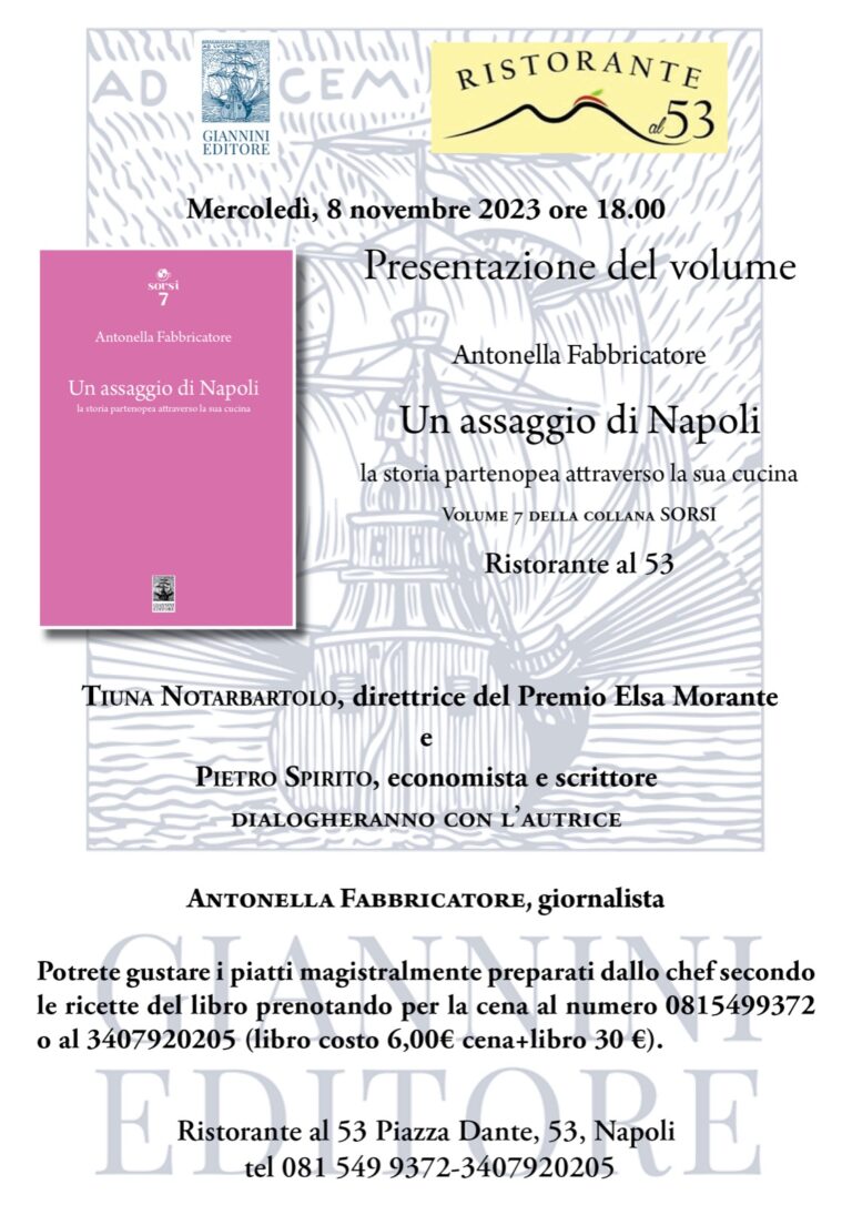 “Un assaggio di Napoli”, Antonella Fabbricatore presenta il suo libro al Ristorante al 53 mercoledì 8