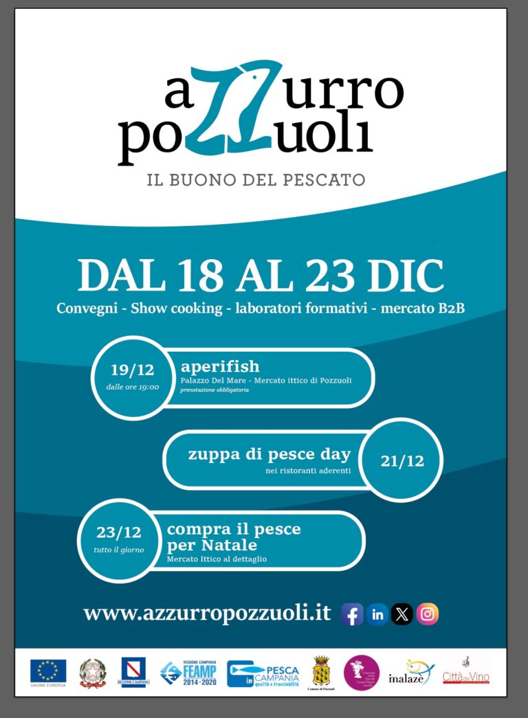 Azzurro Pozzuoli, arriva nella città flegrea il primo grande festival del pescato locale dedicato al pesce azzurro dal 18 al 23 dicembre