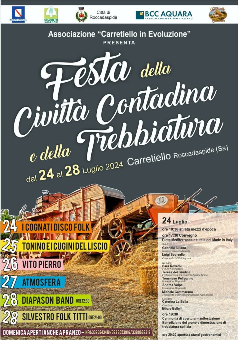 Al via la Festa della Civiltà Contadina e della Trebbiatura a Roccadaspide