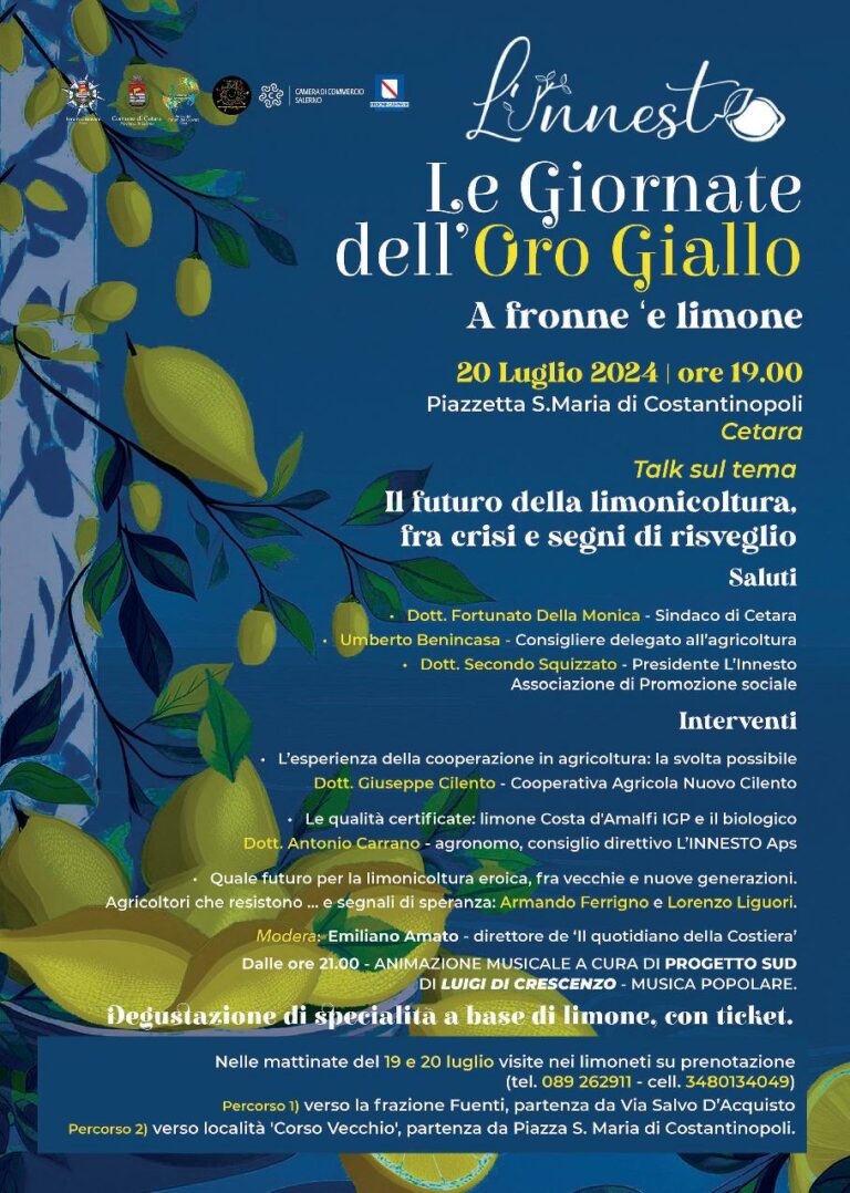 Le giornate dell’Oro Giallo, A fronne ‘e limone, venerdì 19 e sabato 20 a Cetara